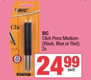 BIC Click Pens Medium (Black, Blue Or Red)-2's Pack Each
