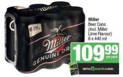 Miller Beer Cans (Incl. Miller Lime Flavour)-6 x 440ml Per Pack