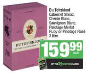 Du Toitsdool CabernetShiraz, CheninBlanc, SauvignonBlanc, Pinotage Merlot Ruby Or PinotageRose-3L EA