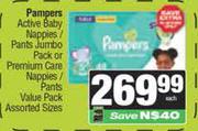 Pampers Active Baby Nappies/Pants JP Or Premium Care Nappies/Pants VP Assorted Sizes