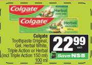 Colgate Toothpaste Original Gel,Herbal White,Triple Action Or Herbal-100ml