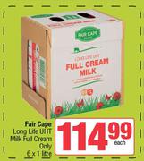 Fair Cape Long Life UHT Milk Full Cream Only-6 x 1L Each