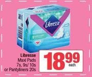 Libresse Maxi Pads 7s, 9s/10s Or Pantyliners 20s-Each