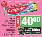Colgate Max Protect, Herbal Or Winter Fresh Gel 100ml Toothpaste Or Triple Action 150ml-For 2
