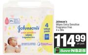 Johnson's Wipes Extra Sensitive Fragrance Free-4 x 56s