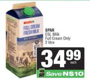 Spar ESL Milk Full Cream Only-2Ltr Each