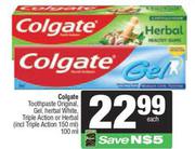 Colgate Toothpaste Original, Gel Herbal White, Triple Action Or Herbal 100ml-Each