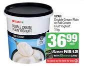 Spar Double Cream Plain Or Full Cream Fruit Yoghurt-1Kg Each