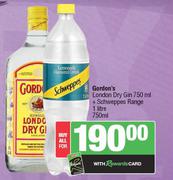 Gordon's London Dry Gin 750ml + Schweppes Range 1L-All For