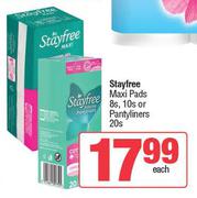 Stayfree Maxi Pads 8s, 10s Or Pantyliners 20s-Each