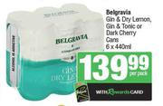 Belgravia Gin & Dry Lemon, Gin & Tonic Or Dark Cherry Cans-6 x 440ml Per Pack
