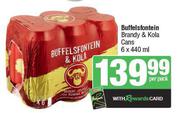 Buffelsfontein Brandy & Kola Cans-6 x 440ml Per Pack