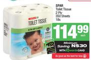 Spar Toilet Tissue 2 Ply 350 Sheets-18s Each