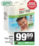 Spar Toilet Tissue 2Ply 350 Sheets-18 Per Pack