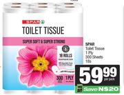 Spar Toilet Tissue 1 Ply 300 Sheets-18s Per Pack