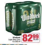 Windhoek Lager Beer Cans-6 x 500ml Per Pack