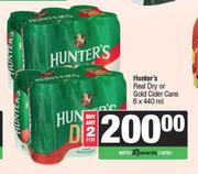 Hunter's Real Dry Or Gold Cider Cans-For 2 x 6 x 440ml
