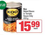 Koo Baked Beans In Tomato Sauce Only-410g Each