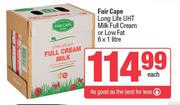 Fair Cape Long Life UHT Milk Full Cream Or Low Fat-6 x 1L Each