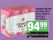Chateau Del Rei Sparkline Wine Rose, White Or Red Cans-6 x 250ml Per Pack
