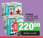 Heineken Pure Malt Lager Silver Cans Only-For 2 x 6 x 500ml