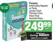 Pampers Active Baby Nappies Or Pants Jumbo Pack/Premium Care Value Pack Assorted Sizes-Each