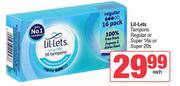 Lil-Lets Tampons Regular Or Super 16s Or Super 20s-Each