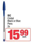 Bic Cristal Black Or Blue Pens-2s Each