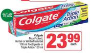 Colgate Max Protect, Herbal Or Winterfresh Gel Toothpaste 100ml Or Triple Action 150ml-Each