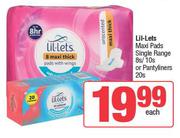 Lil-Lets Maxi Pads Single Range 8s/10s Or Pantyliners 20s-Each