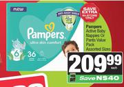 Pampers Active Baby Nappies Or Pants Value Pack Assorted Sizes-Each
