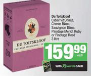 Du Toistskloof Cabernet Shiraz, Chenin Blanc, Sauvignon Blanc, Pinotage Merlot Ruby Or Rose-3Ltr EA