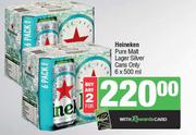 Heineken Pure Malt Larger (Silver Cans Only)-For Any 2 x 6 x 500ml