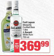 Fruit Lagoon Margarita Cocktail Base 1L & Bacardi White Rum 750ml-Both For