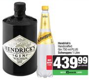 Hendrick's Handcrafted Gin 750ml Plus Schweppes 1Ltr-For Both