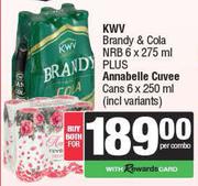 KWV Brandy & Cola NRB 6 x 275ml Plus Annabelle Cuvee Cans 6 x 250ml-For Both