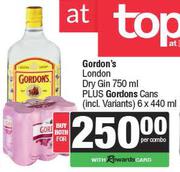 Gordon's London Dry Gin 750ml Plus Gordons Cans (Incl. Variants) 6 x 440ml-For Both
