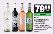 Protea Sauvignon Blanc,Chardonnay,Chenin Blanc,Pinot Grigio,Rose,Merlot Or Shiraz-750ml Each