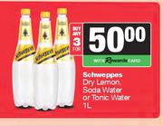 Schweppes Dry Lemon, Soda Water Or Tonic Water-For 3 x 1L