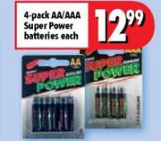 4-Pack AA/AAA Super Power Batteries Each