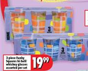 3-Piece Funky Squares Hi-Ball/Whiskey Glasses Assorted-per set