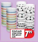 Hi-Ball Multi Stripes/String Dots Glasses-each