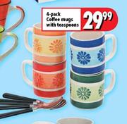 4-Pack Coffee Mugs with Teaspoons
