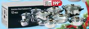 Stainless Steel Cookware Set With Glass Lid-12 Piece