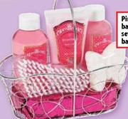 Pink'White Bath Gift Set In Wire Basket