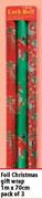 Foil Christmas Gift Wrap 1m x 70cm-Pack of 3