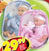 Doll And Bear In Back Pack-25cm Each