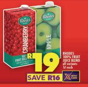 Rhodes 100% Fruit Juice Blend-1L Each