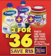 Purity 2nd Foods Baby Foods Jar/Pouch-3 x 110ml/125ml
