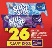 Sta Soft Fabric Softener Refill-500ml Each